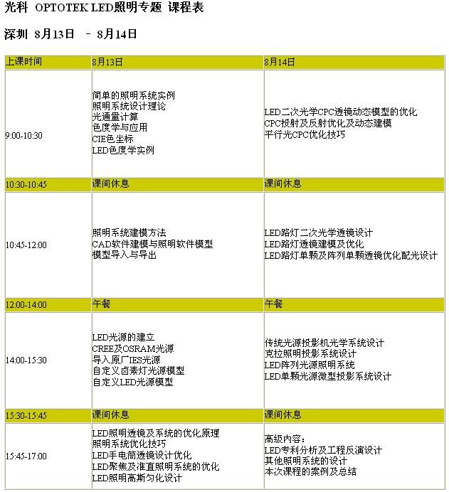 LED照明设计课程表